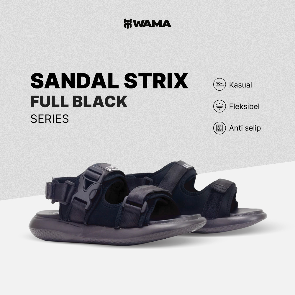 WAMA - Sandal Strix Black | Sandal Gunung - Sandal Casual Gunung Full Black Unisex Brand Lokal