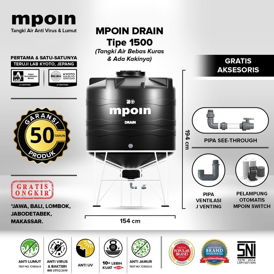 Tangki Air Mpoin 1600 Drain Toren Tandon Tanki Kapasitas 1600 Liter Mpoin Plus Premium
