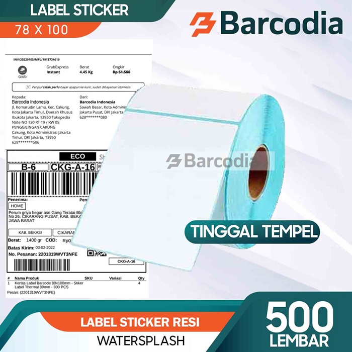

BARCODIA (GROSIR) LABEL STIKER DIRECT THERMAL 78X100MM ISI 500 PCS / Kertas Label 78X100MM