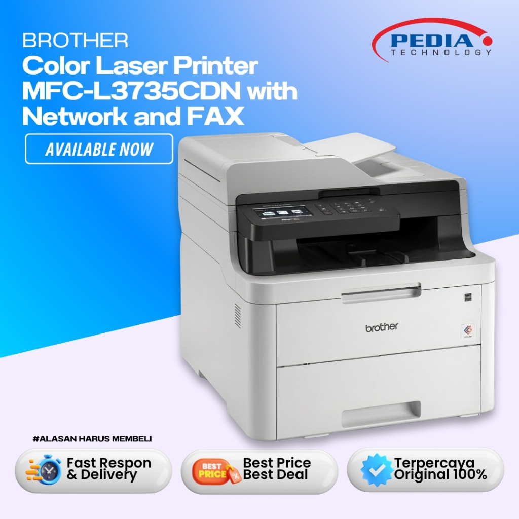 Color Laser Printer Brother MFC-L3735CDN with Network and FAX