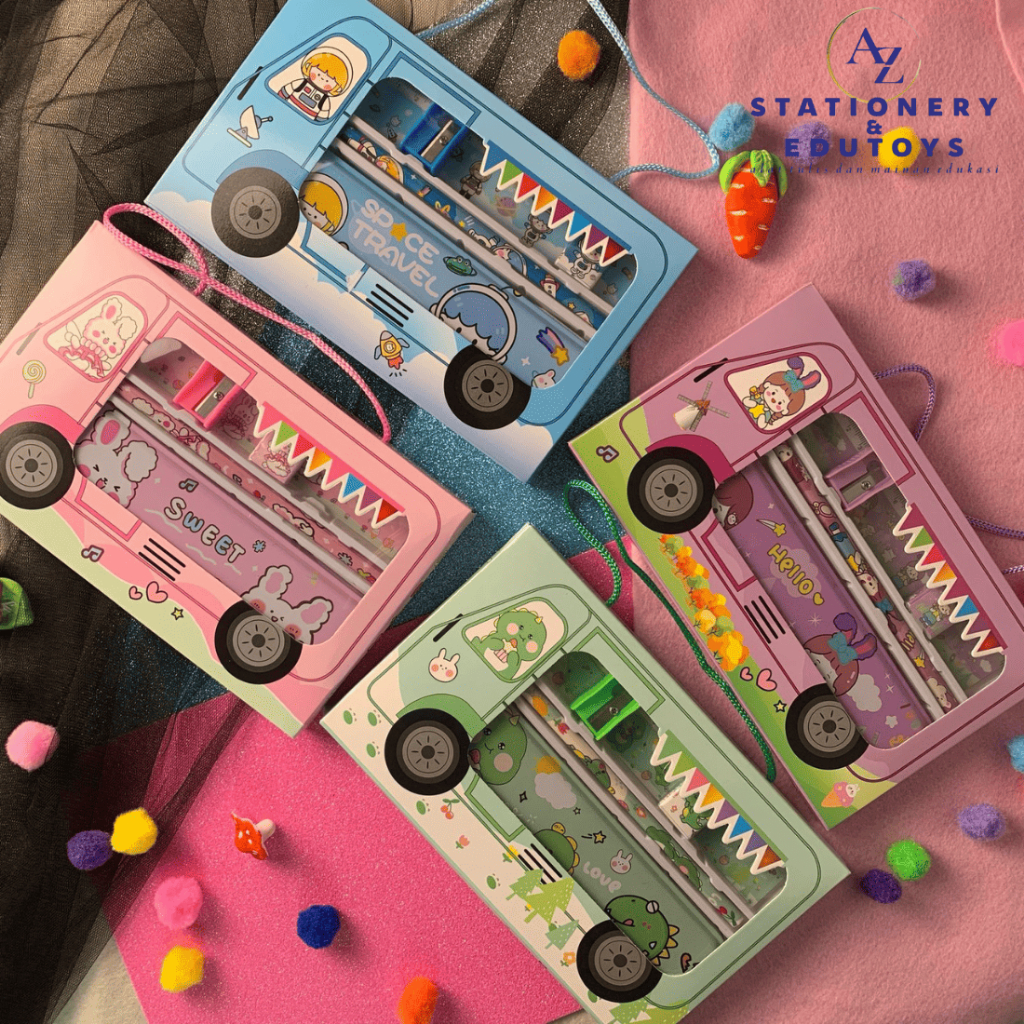 

Study Set 9909 Alat Tulis Set Lucu Bentuk Bus Alat Tulis Anak Perempuan & Laki-laki