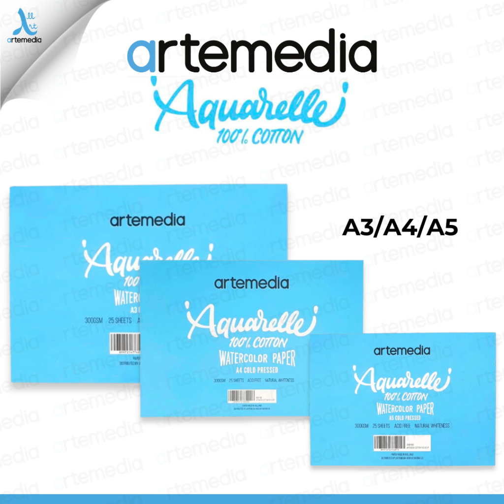 

Artemedia Aquarelle 100% Cotton Watercolor Pad 300gsm Kertas Cat Air Cold Pressed 25 Lembar