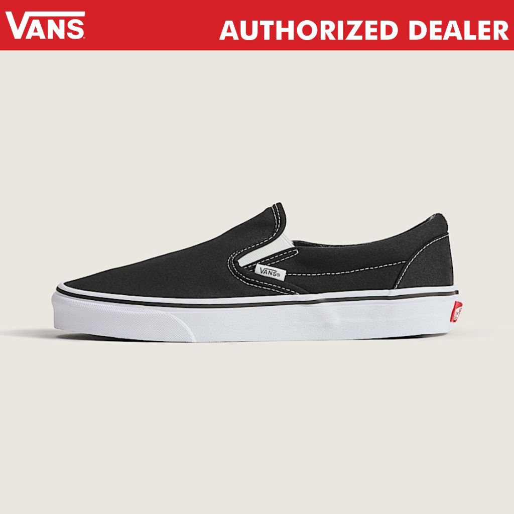 Sepatu Vans Slip On Classic Black White Original Pria Wanita Unisex