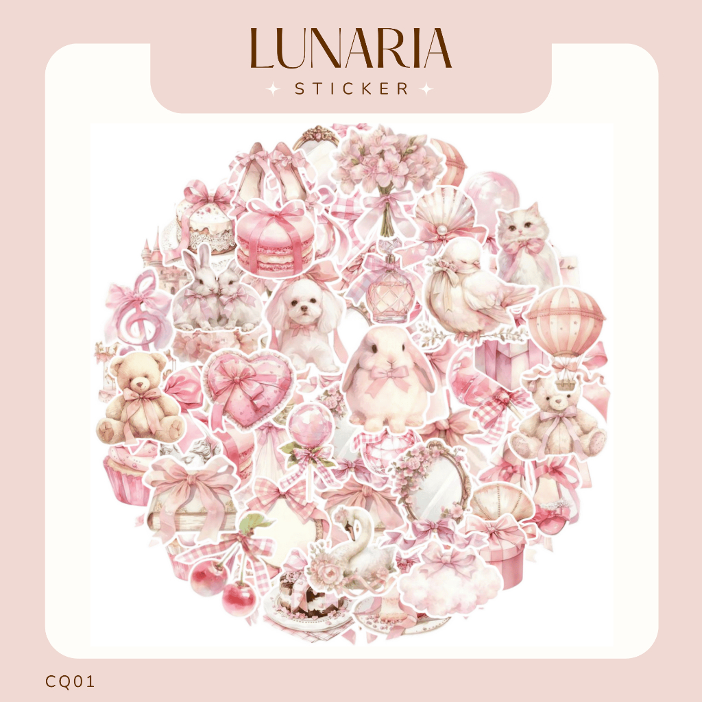 

COD 60 PCS Sticker Coquette Pita Pink Lucu Ilustrasi Waterproof Anti Air Stiker Journal Laptop Buku