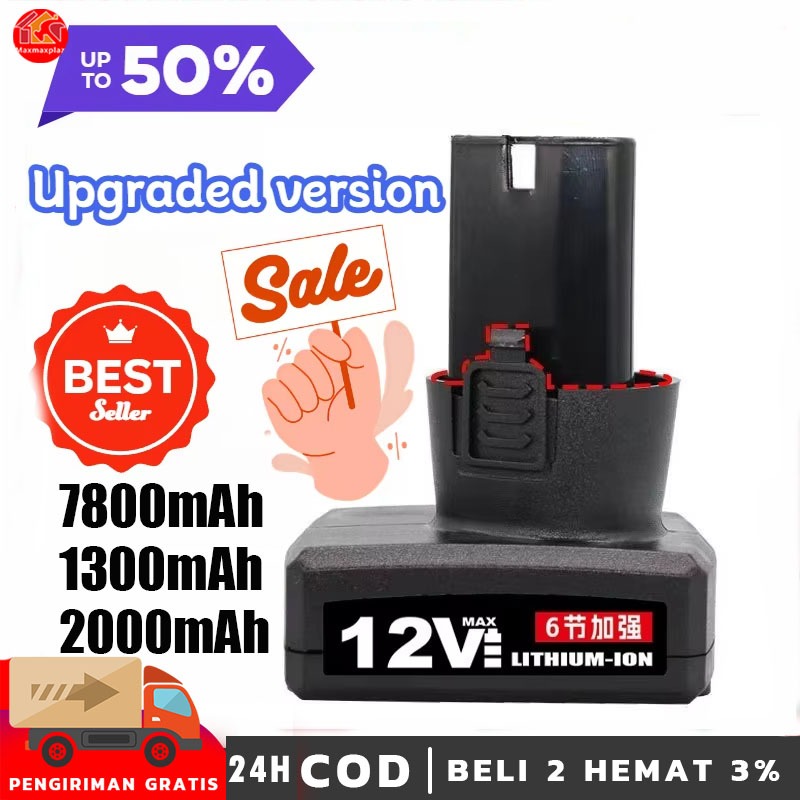 Baterai Mesin Bor Cas 12 Volt 7800mAh Cordless Drill+Charger/baterai lithium yang dapat diisi ulang 