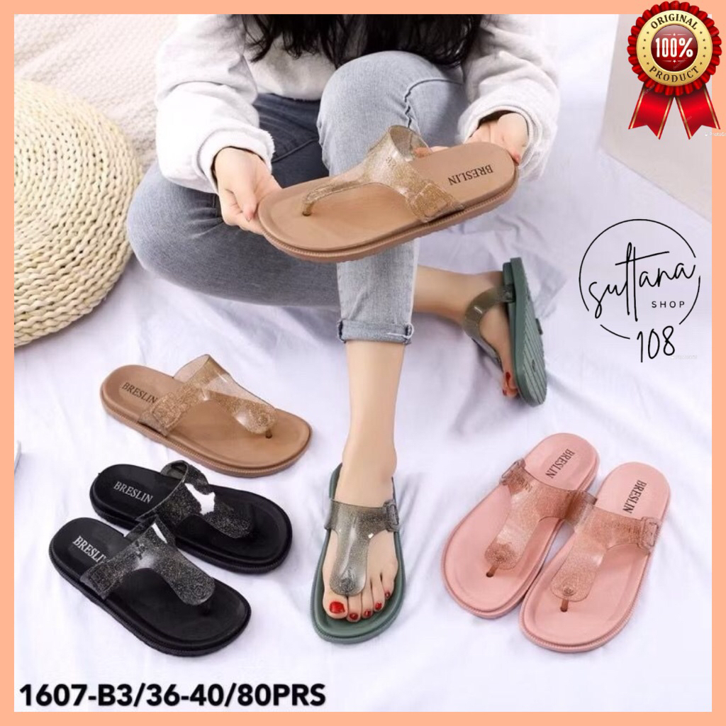 Sandal Jelly Sandal Jepit Breslin 1607 Sandal Jepit Gesper Glitter Transparan Terbaru