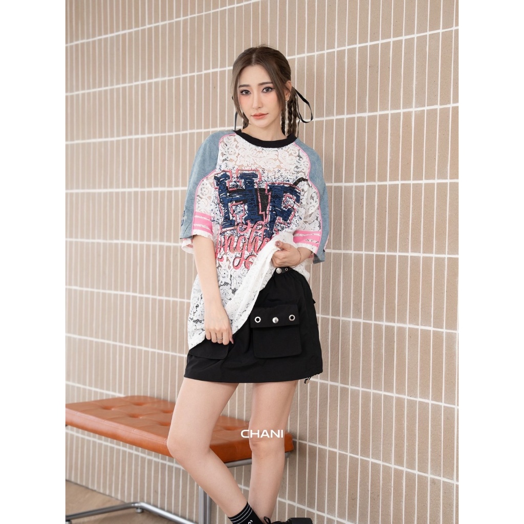 Atasan Wanita Oversize Brukat Lengan Pendek Chani CN2870 Premium Quality Import Bangkok