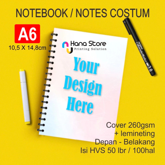 

Notebook/notes spiral custom A6 isi 50 lembar garis/polos