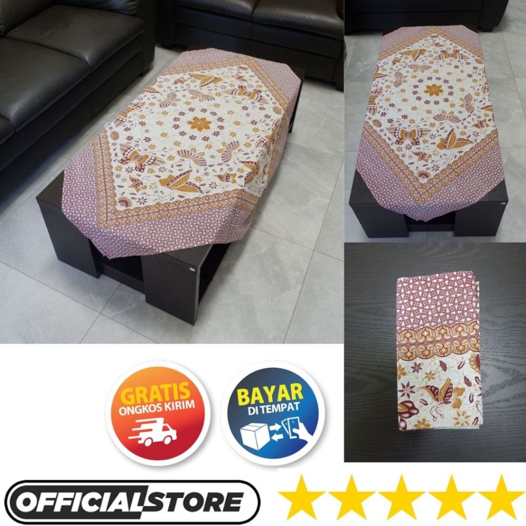 Taplak Meja Alas Ruang Tamu Batik Set Persegi Empat Kotak Square Ukuran 110 x 105 Bahan Poliester Ha