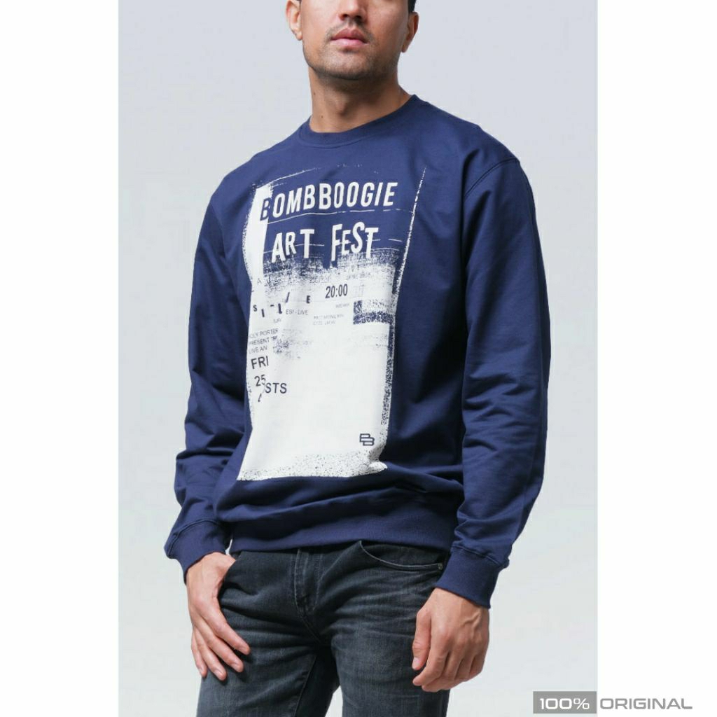 [ BOMBBOOGIE ] Sweater Biru Tua Pria Bombboogie Original