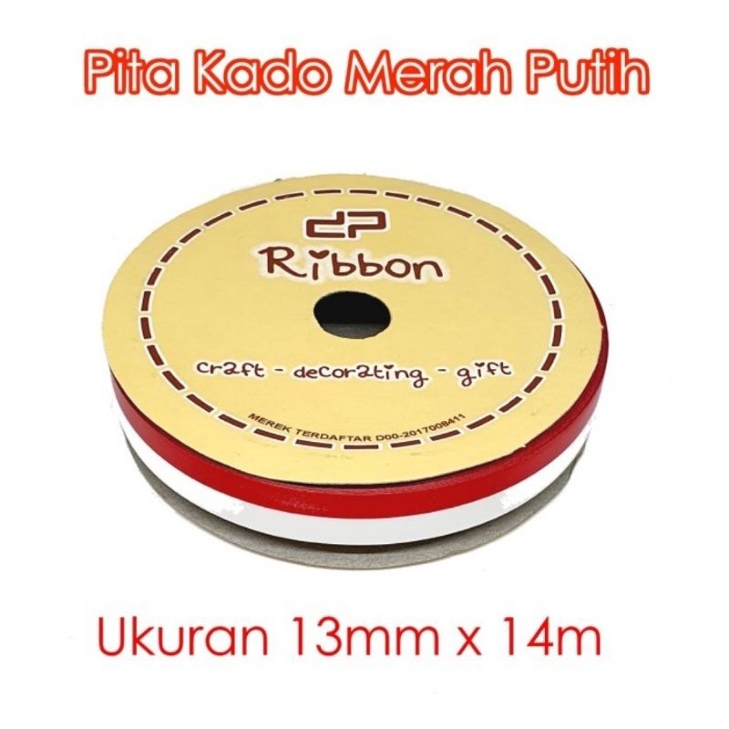 

Pita Kado MERAH - PUTIH 1.3cm Ribbon 13mm x 14m Bendera Indonesia Merdeka 0.5" 1/2