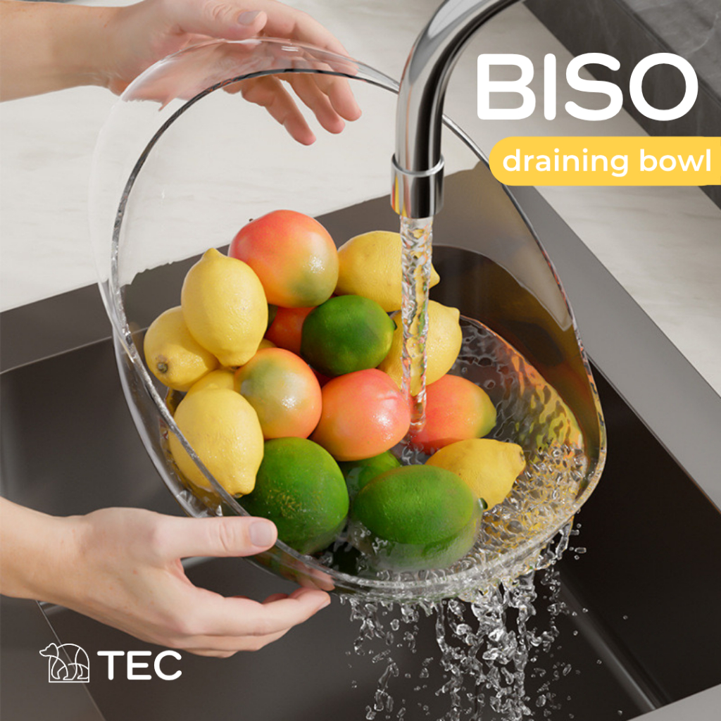 Produk Rumah Tangga • TEC • BISO Wadah Tempat Peniris Cuci Beras Dapur Baskom Saringan Cuci Buah-Bua