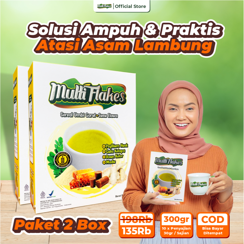

Multi Flakes Asam Lambung Sereal Umbi Garut dan Susu Etawa Paket 2 Box
