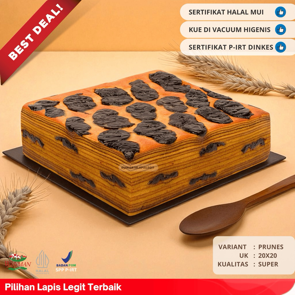 

(KUALITAS SUPER) KUE LAPIS LEGIT 20x20 PRUNES WISMAN 100% HALAL PLUM