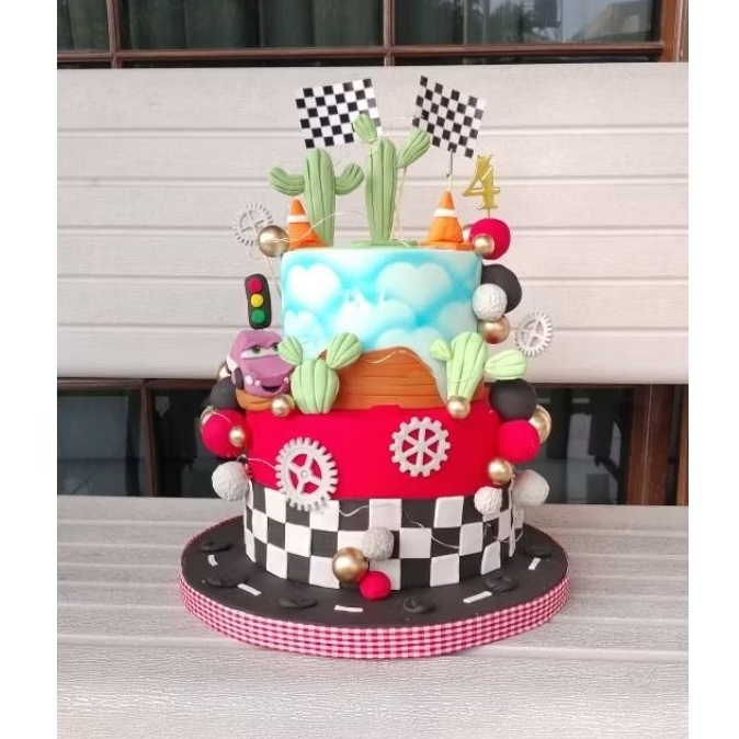 

Dummy Kue Ulang Tahun Birthday Cake Icing Sugar Clay tema Mobil Cars Hotwheels Balap