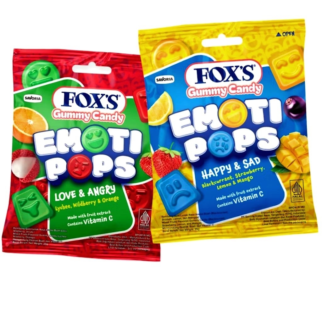 

Foxs EMOTY POPS gummy candy permen jelly buah 33 gram