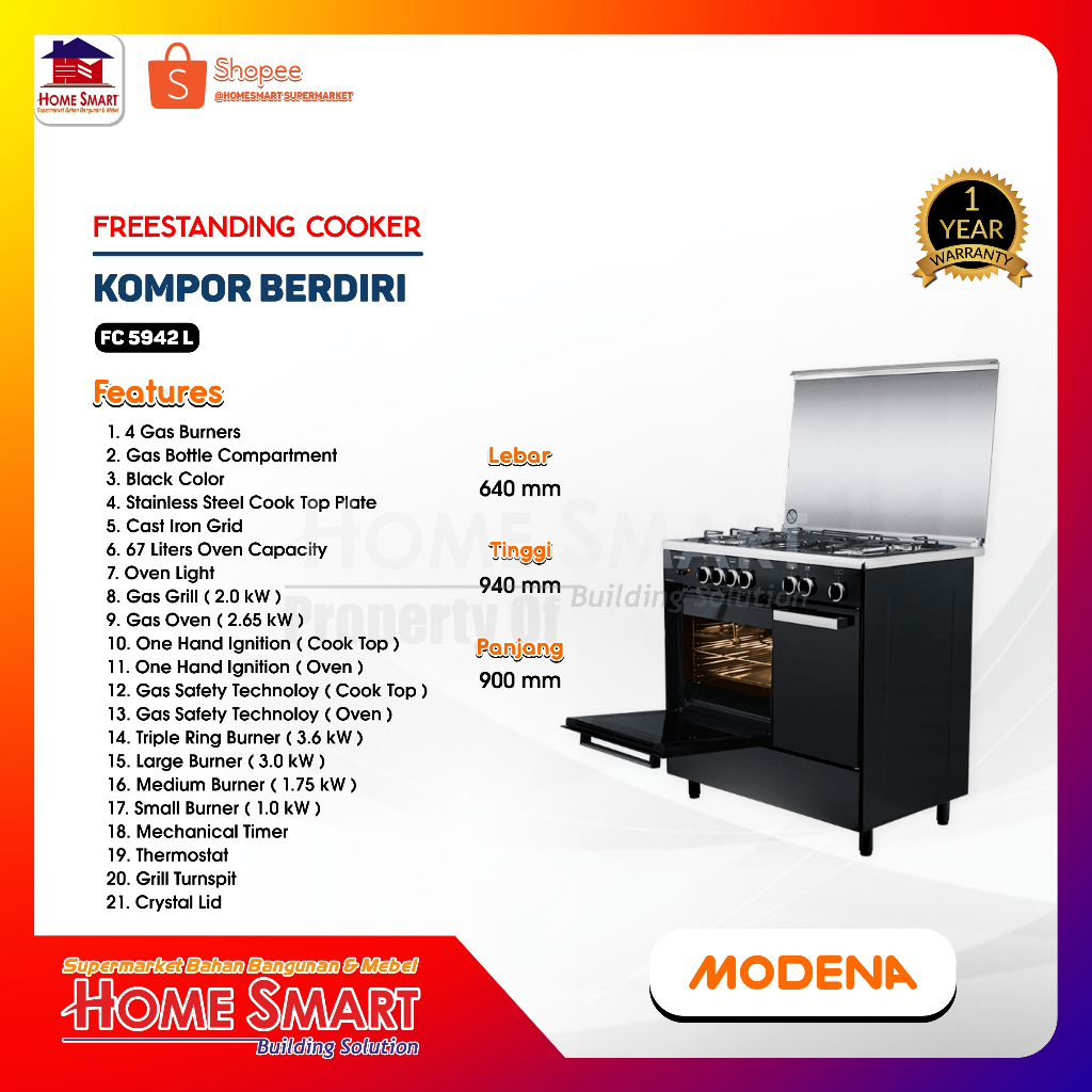 MODENA FC 5942 L - FREESTANDING COOKER 90CM