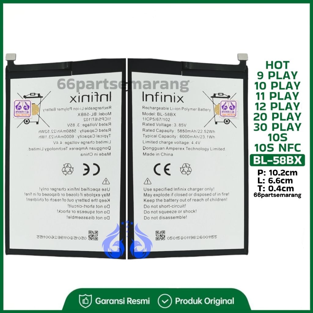 Baterai Batre Battery Infinix Hot 9 Play / 10 Play / 11 Play / 12 Play / 20 Play / 30 Play / Hot 10s