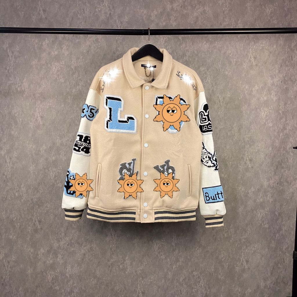 Jacket Varsity Louis425 Bunny Cream Bomber Cotton Jaket Bomber Varsity Pria & Wanita Louis425 Bahan 