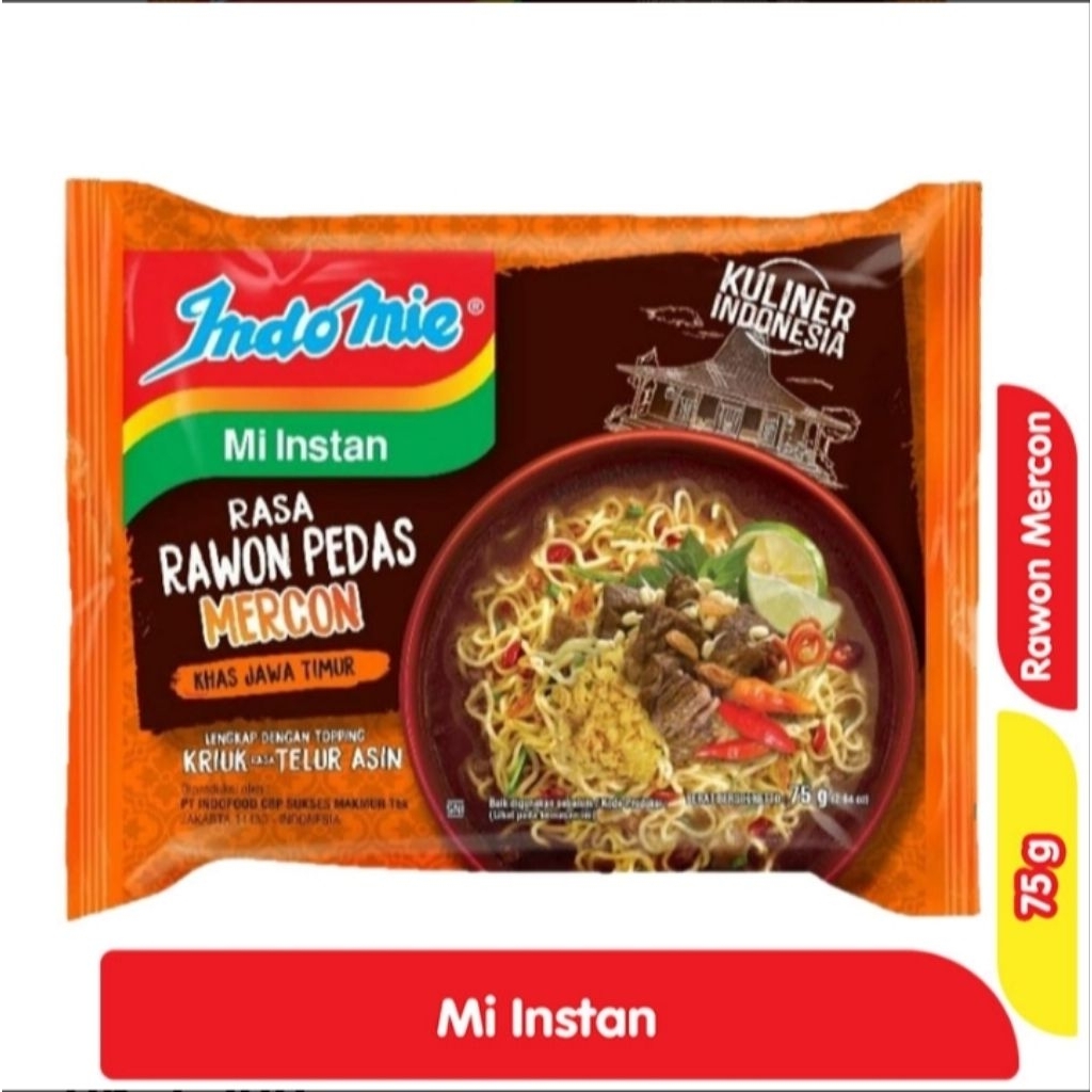

Indomie Mi Instan Rasa Rawon Pedas Mercon 75 g