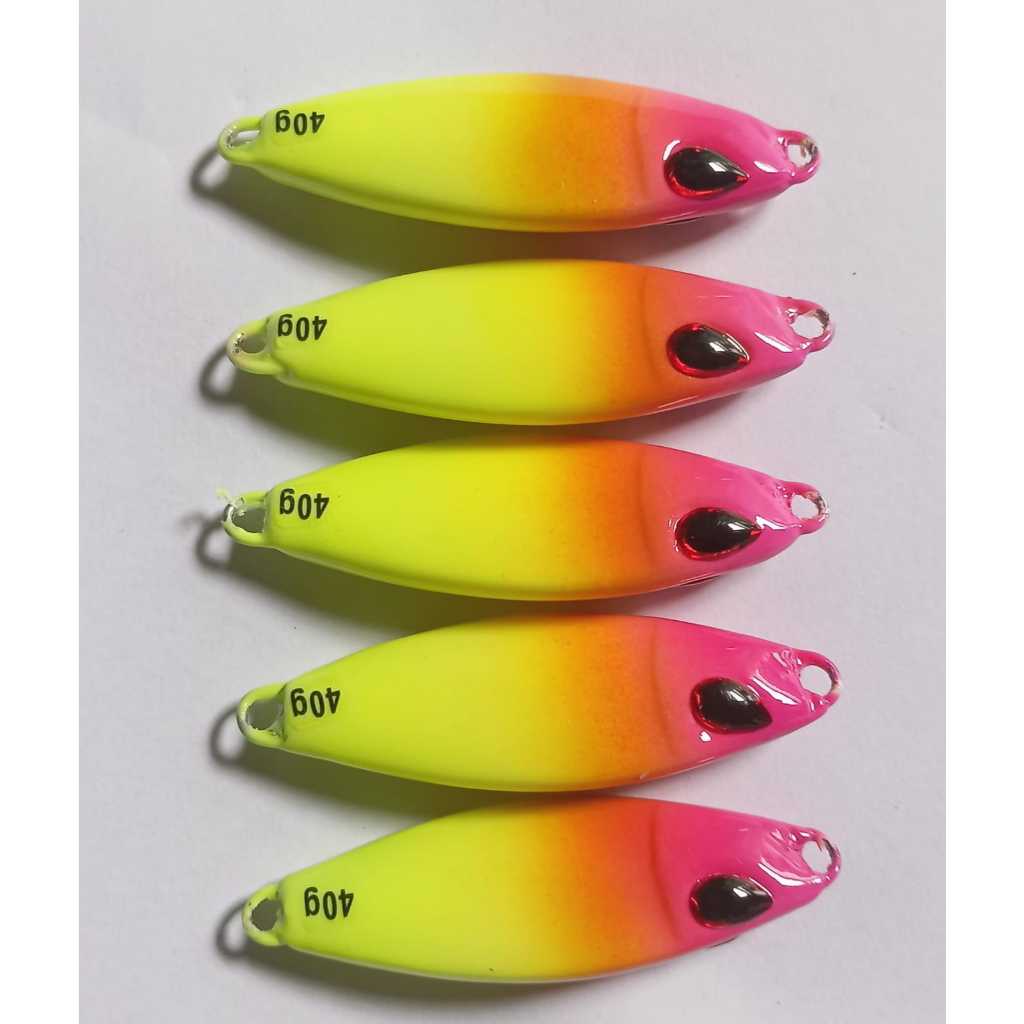Metal jig 40gram slow rocker metal jig/ alat umpan panjing full GID/ Pink Yellow