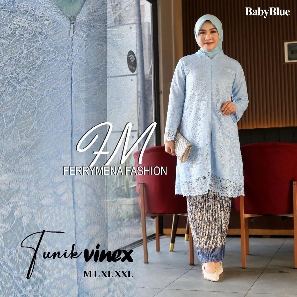 Setelan Kebaya Tunik Brokat Payet Vinex Polos Tebal / Kebaya Tunik Brokat Panjang Mix Rok Plisket / 