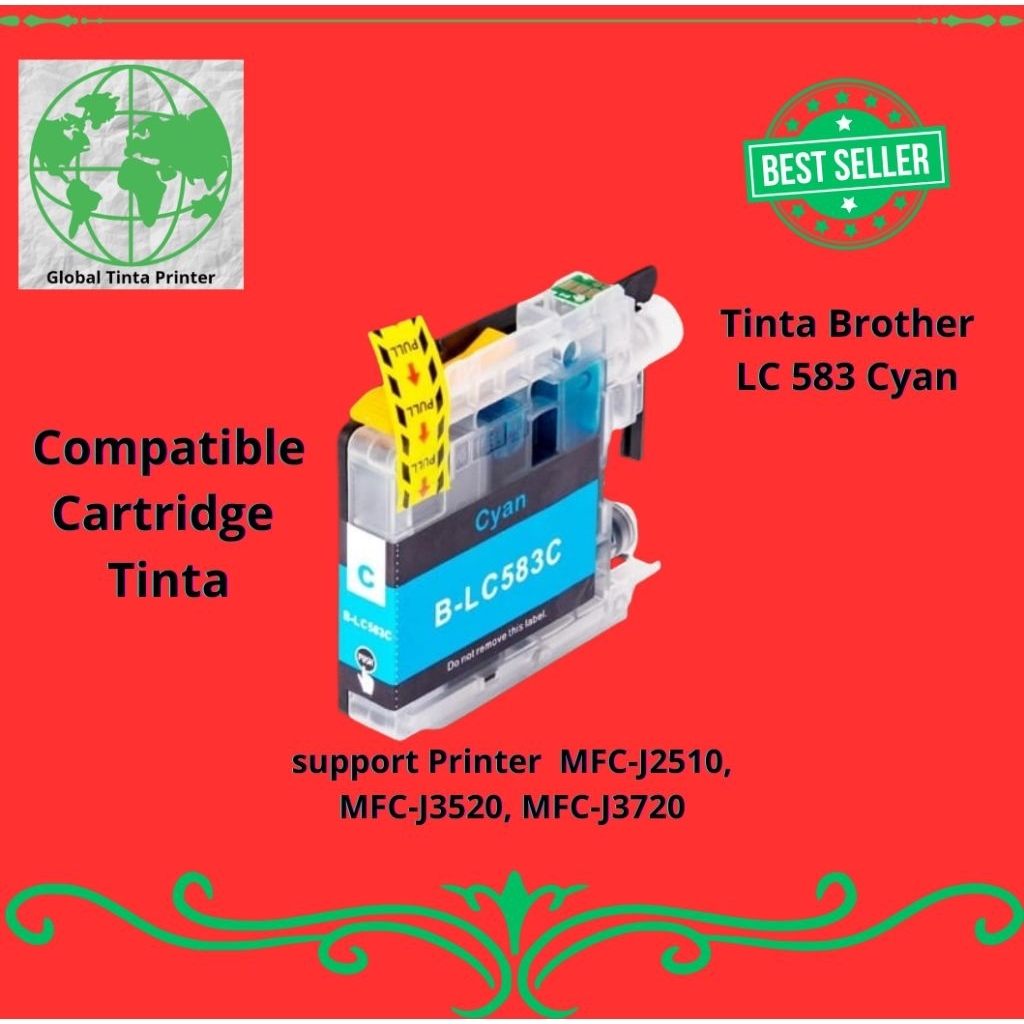 Compatible Tinta Cartridge Brother LC 583 Cyan Printer Brother MFC-J2510, MFC-J3520, MFC-J3720