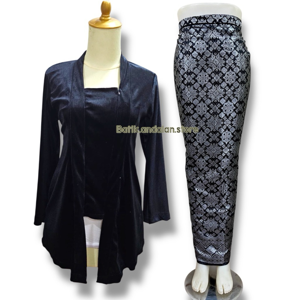 Setelan Kondangan Mewah - Beludru Atasan & Rok Lilit Songket Elegan
