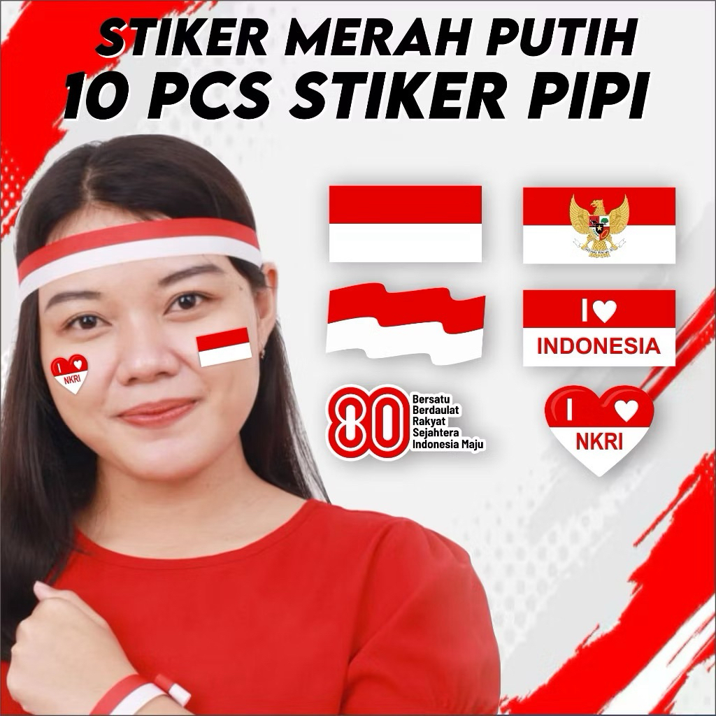 

10Pcs Stiker Pipi Bendera Anak dan Dewasa Sticker Merah Putih Stiker Bendera Tempel Pipi Murah