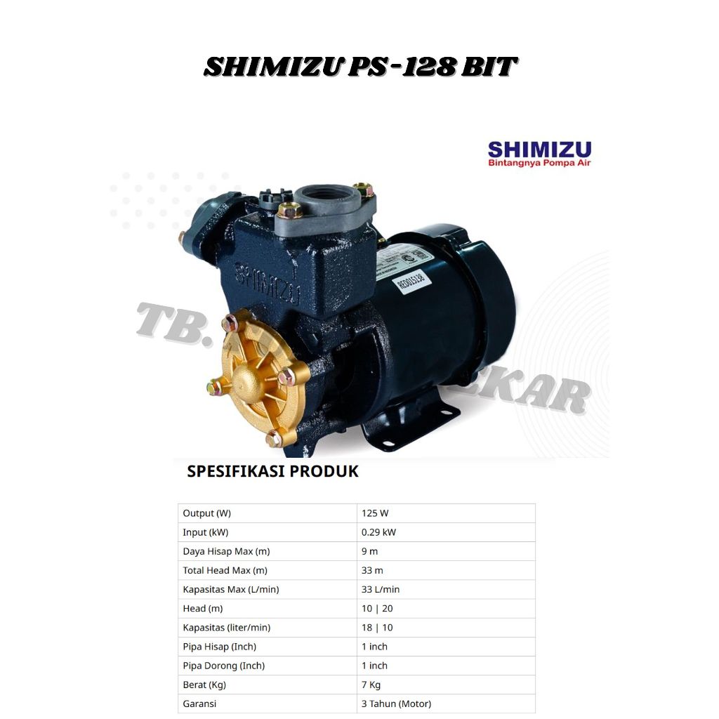 Pompa air shimizu Ps-128 Bit manual / pompa air shimizu ORI