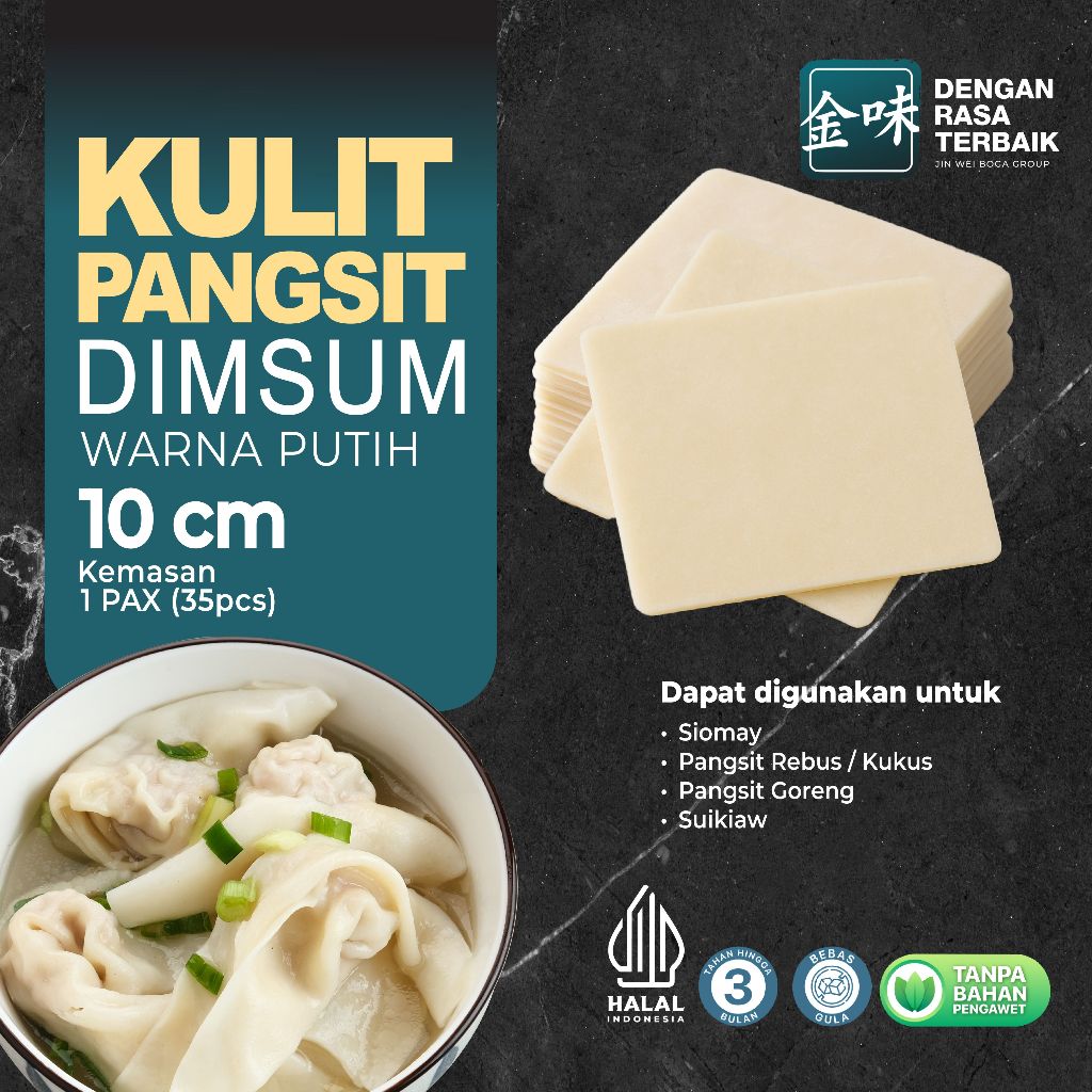 

Kulit Pangsit Dimsum Putih 10cm isi 35pcs HALAL / Kulit Wonton Lentur / Cocok untuk GORENG & REBUS