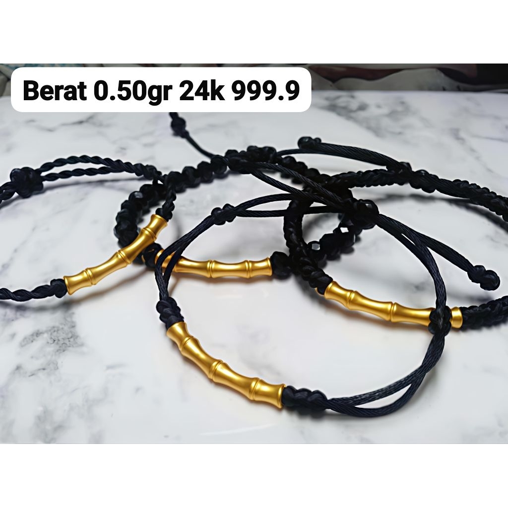 Gelang Emas Asli Charm Tulang Tali Lilit 24K Hongkong 999%