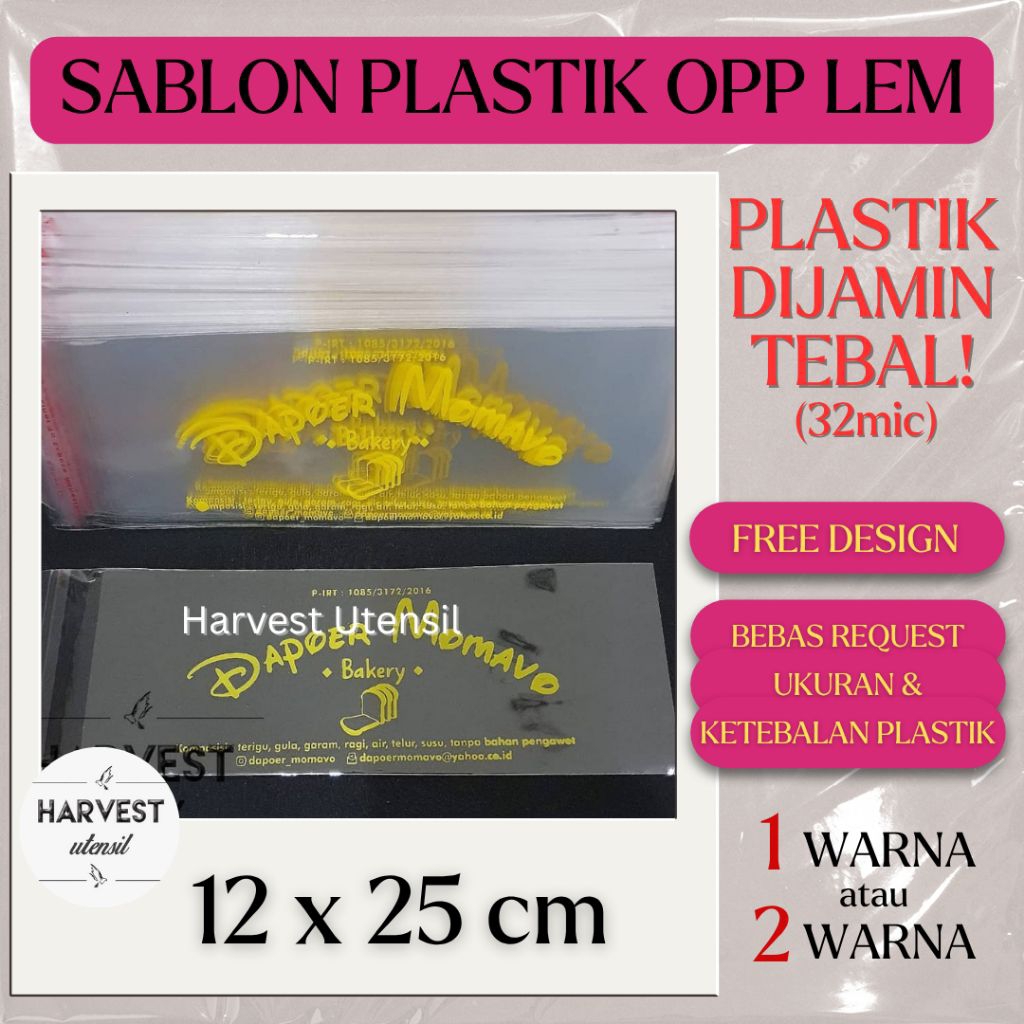 

Sablon Cetak Plastik OPP Lem 12x25 Kemasan Roti Bakery Donat Kue Makanan Aksesoris