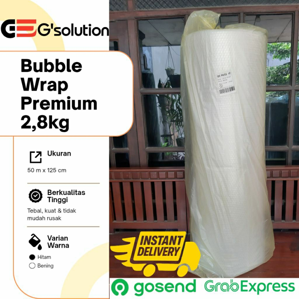 

Bubble Wrap 2,8 Kg 1 Roll – Putih Bening Transparan 125 cm x 50 m | Bisa GoSend / GrabExpress Instan