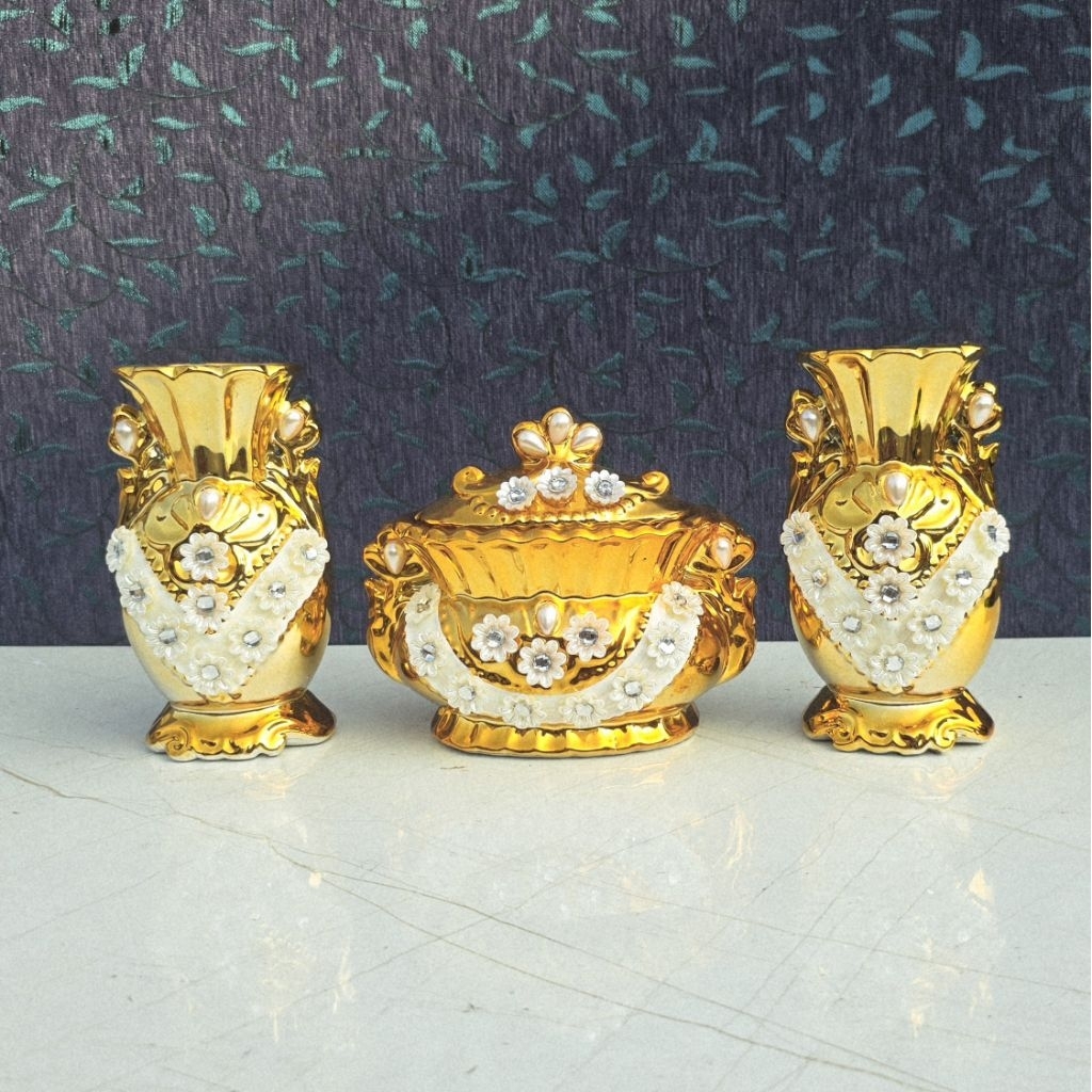 VAS TOPLES PAJANGAN KERAMIK SET 3 MEWAH / PAJANGAN KERAMIK IMPORT / PAJANGAN LEMARI HIASAN / DEKORAS