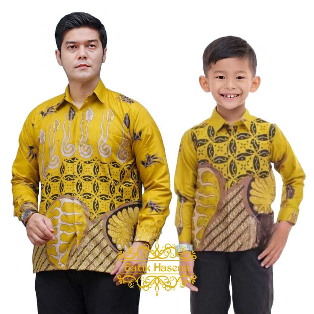 TERBARU BATIK AYAH ANAK LAKI LAKI WARNA KUNING LIME | BATIK COUPLE KUNING LIME
