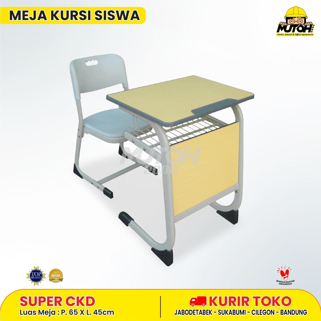 Meja belajar Set Premium meja kursi siswa | serat kayu lis abu