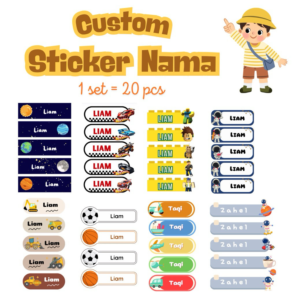 

Sticker Label Nama Custom - pilih design - Waterproof / Non Waterproof - motif boy