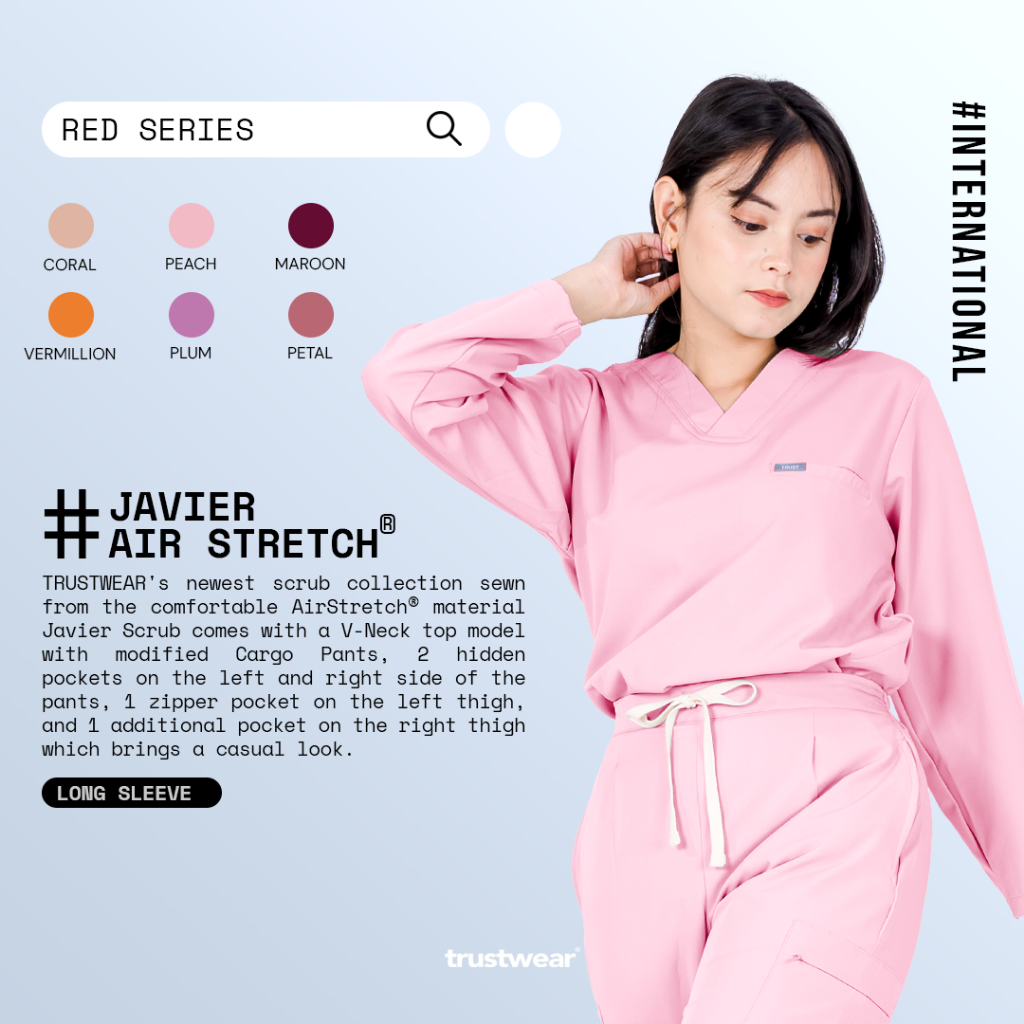 [Scrubs Javier] Doctor`s Scrub/Set Baju Celana Jaga OKA OK Perawat/Dokter Lengan Panjang Red Series 