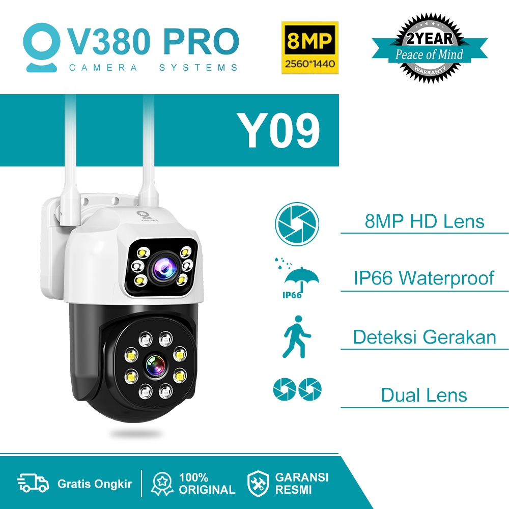 starpalmie V380 PRO Y09 8MP Outdoor Dual Lens Camera WIFI CCTV LAN + Real-Time Siren & 2-Way Audio