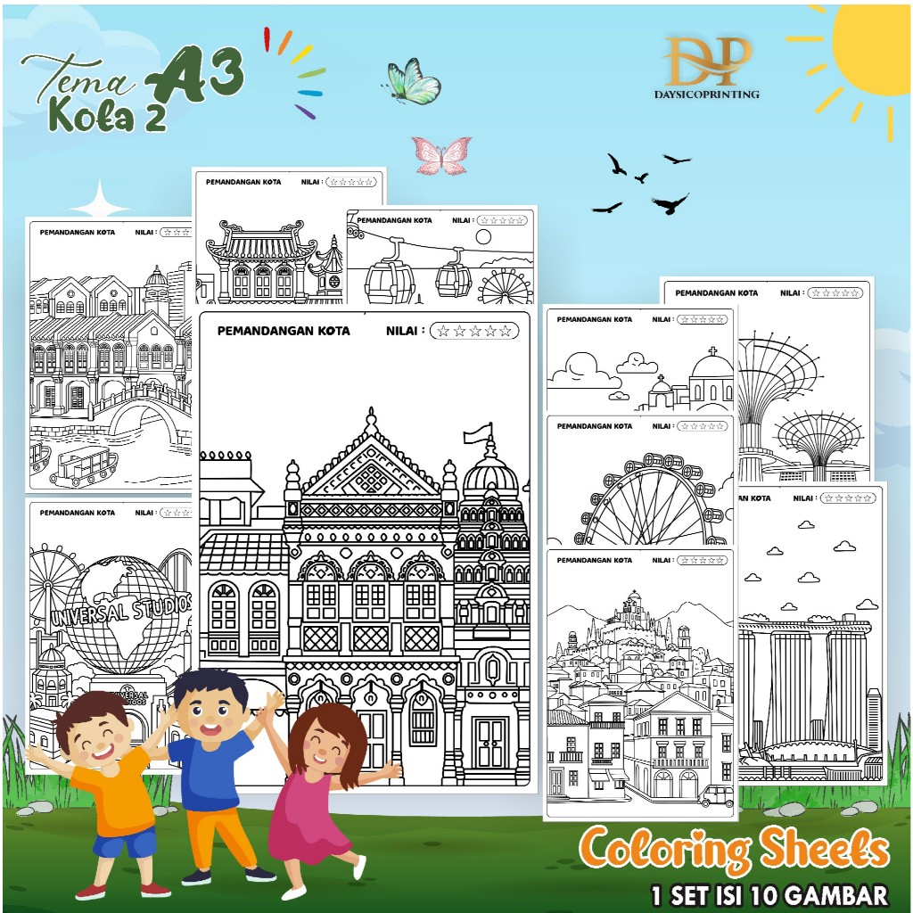 

(KOTA 02) KERTAS MEWARAI ANAK PEMANDANGAN A3 - LEMBAR MEWARNAI MURAH READY STOCK - COLORING SHEETS ANAK PAUD/TK