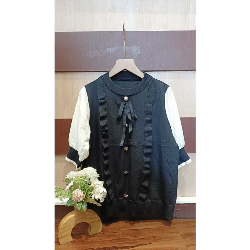 ATASAN RAJUT IMPORT KOMBINASI PITA DAN RUFFLE PREMIUM