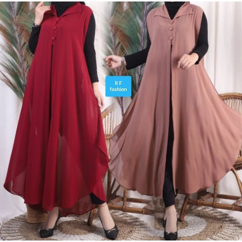 Long Vest Outer Cerutty / Cerutty Polos Tanpa lengan Model Kancing / Outer Hijab Kekinian