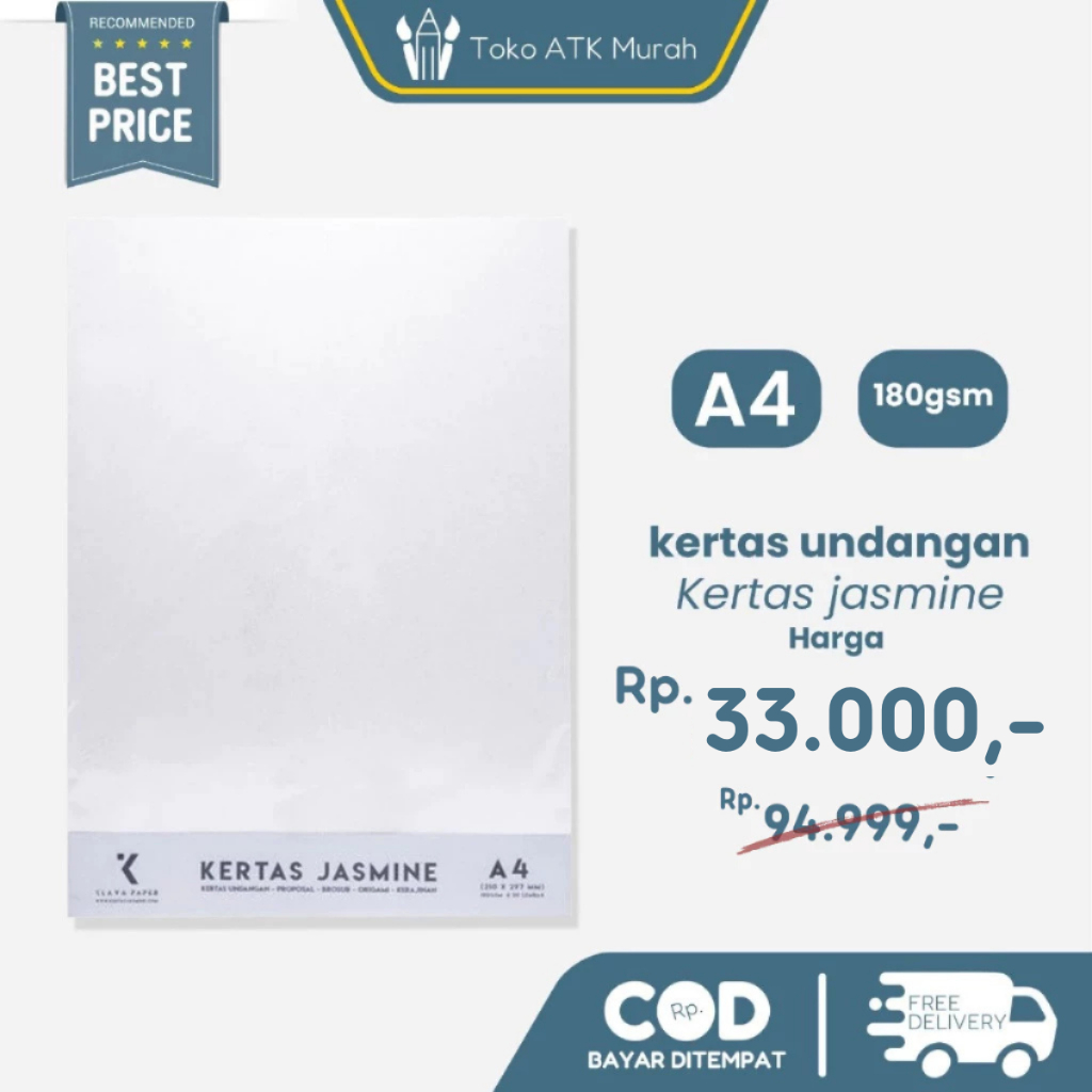 

Kertas jasmine A4 180 gsm isi 50 lembar / kertas undangan