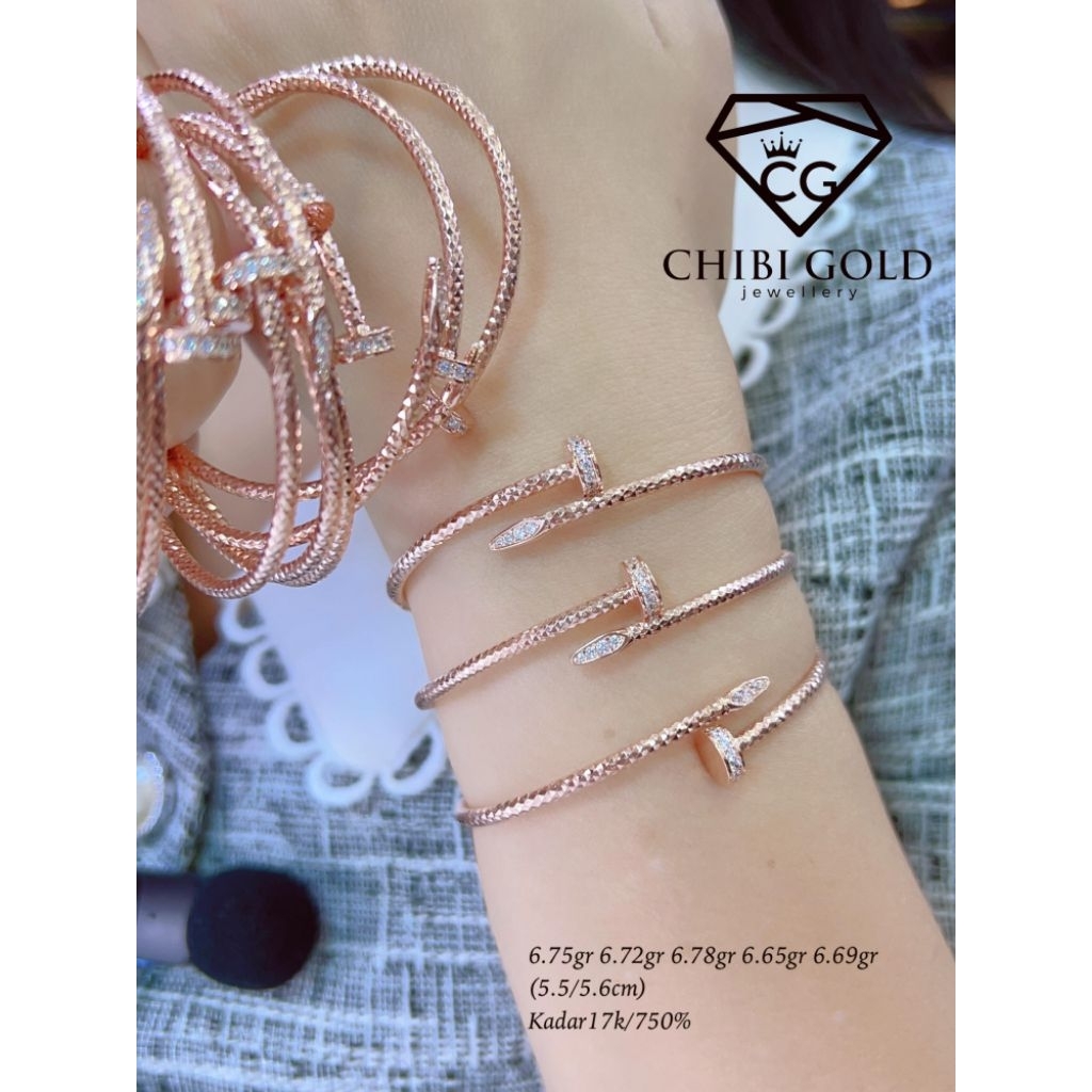CHIBI GOLD JAWELLERY - Gelang paku ukir Terbaru emas 750 kadar 17K - chibigold