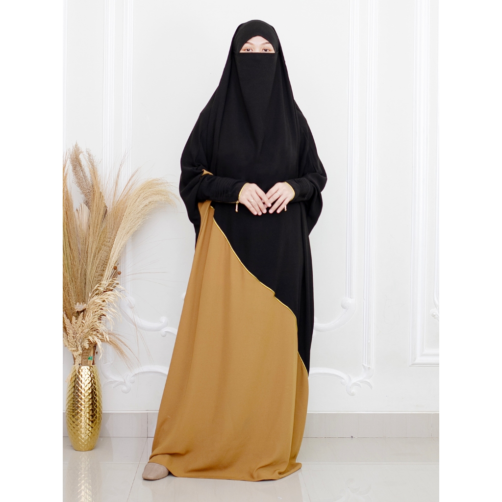 Aqueenah - Abaya Overhead Sultanah French Khimar - Twotone Dark Mustard