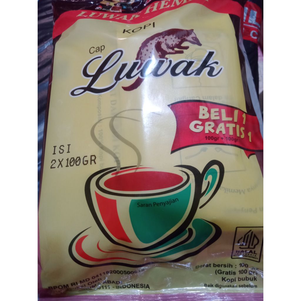 

Kopi luwak 2 × 100 gr ( beli 1 gratis 1)