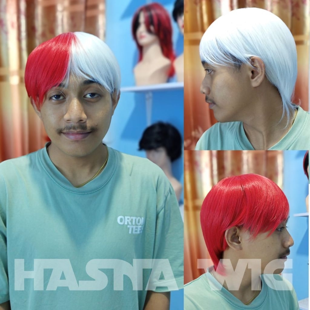 WIG PRIA RAMBUT PENDEK WARNA MERAH PUTIH SEPESIAL KEMERDEKAAN ASLI ORANG INDONESIA