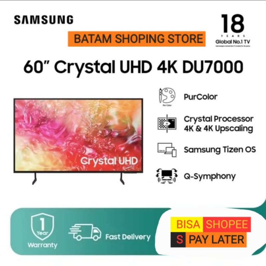 TV SAMSUNG 60 INCH DU7000 SMART TV 4K CRYSTAL UHD GARANSI RESMI