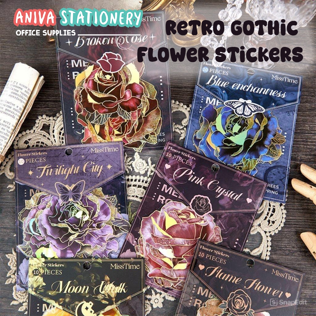 

Stiker Bunga Retro Gothic Floral 10 Pcs | Stiker Aesthetic untuk Journaling Scrapbook Dekorasi Planner Vintage